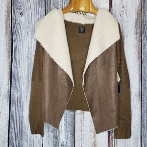 Cavalini Faux Sherpa Fur Taupe Sweater Jacket